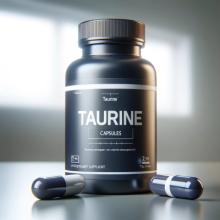 taurine bottle and capsules