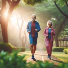 elderly couple jogging