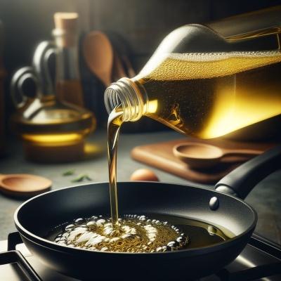 vegetable oil being poured into a pan